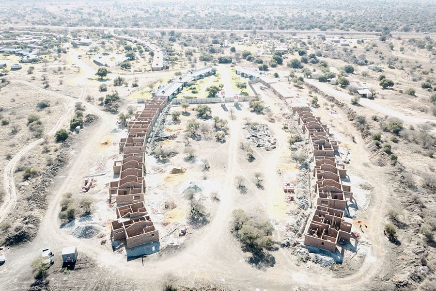 An aerial shot of construction of Village D